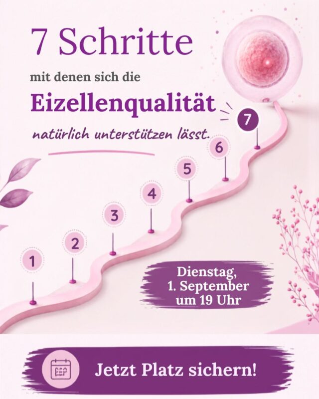 Bei Eizellenqualität denkst du sofort an dein Alter?

Verständlich. Denn gerade im Kinderwunsch hören Frauen ab 35 diesen Satz immer wieder:

😯 „Die Eizellenqualität nimmt mit dem Alter ab.“

Ja, das Alter spielt eine Rolle. Aber es ist nicht der einzige Faktor.

Und genau das ist die gute Nachricht. 💛

Denn es gibt Bereiche, die du selbst beeinflussen kannst, um deinen Körper und deine Eizellen bestmöglich zu unterstützen.

Welche das sind, zeige ich dir in meinem Webinar für 0 €:

✨ „So kannst du deine Eizellenqualität natürlich unterstützen – die 7 wichtigsten Schritte im Kinderwunsch“

📅 Dienstag, 1. September
⏰ 19 Uhr
💻 live via Zoom

Wenn du dich gerade fragst, was du selbst für deine Eizellenqualität und Fruchtbarkeit tun kannst, dann sei unbedingt dabei.

Und falls du am Dienstag nicht live kannst: Melde dich trotzdem an. Es gibt eine Aufzeichnung.

👉 Kommentiere einfach mit „WEBINAR“ und ich schicke dir den Anmeldelink direkt zu.

Ich freue mich auf dich!

P.S.: Den Anmeldelink findest du auch im meiner Bio 😉

#kinderwunsch #eizellenqualität #fruchtbarkeit #kinderwunschab35 #schwangerwerden #unerfüllterkinderwunsch #kinderwunschzeit